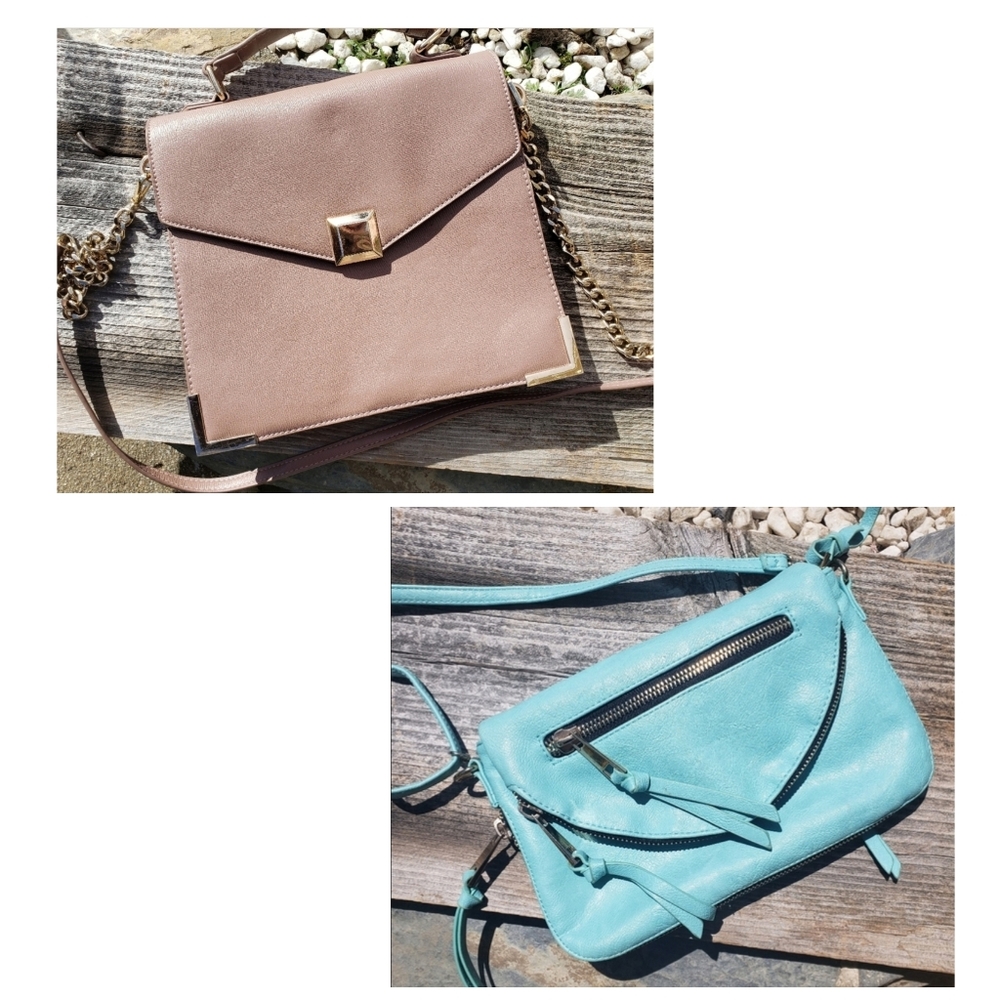 BUNDLE OF 2 CROSS BODY PURSES - TEAL & TAUPE 💖✨️ CHUNKY STRAPS & ZIPPERS